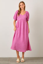 Load image into Gallery viewer, TEXTURED WOVEN PUFF SLEEVE MIDI DRESS
