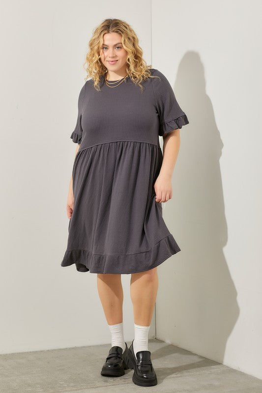 PLUS RIB KNIT RUFFLE DRESS