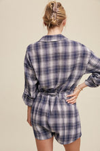 Load image into Gallery viewer, Plaid Long Sleeve Belted Romper
