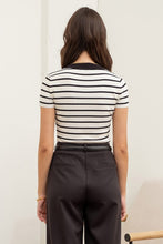 Load image into Gallery viewer, PLUS STRIPE COLLARED SHORT SLEEVE SWEATER
