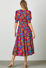 Load image into Gallery viewer, Floral print button bodice tiered midi dress
