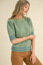 Load image into Gallery viewer, STRIPED POINTELLE PUFF SLEEVE SWEATER
