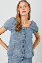 Load image into Gallery viewer, PAISLEY DENIM BUTTON DOWN PUFF SLEEVE TOP (part of a set)
