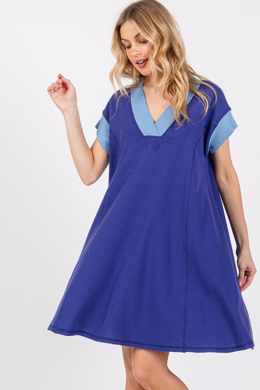 Color Block Knit Pleated Mini Dress