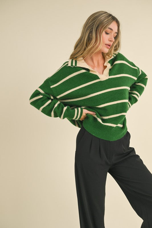 STRIPED COLLARED SWEATER