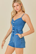 Load image into Gallery viewer, Denim Romper with Button Front and pocket
