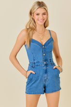 Load image into Gallery viewer, Denim Romper with Button Front and pocket
