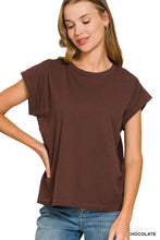 Load image into Gallery viewer, Round Neck Folded Short Sleeve T-shirt
