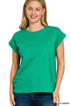 Load image into Gallery viewer, Round Neck Folded Short Sleeve T-shirt
