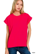 Load image into Gallery viewer, Round Neck Folded Short Sleeve T-shirt
