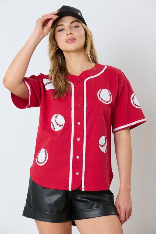 Baseball Sequins Embroidery Top