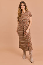 Load image into Gallery viewer, Plus Short Sleeve Waist Pleated Stripe Dress
