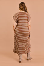 Load image into Gallery viewer, Plus Short Sleeve Waist Pleated Stripe Dress
