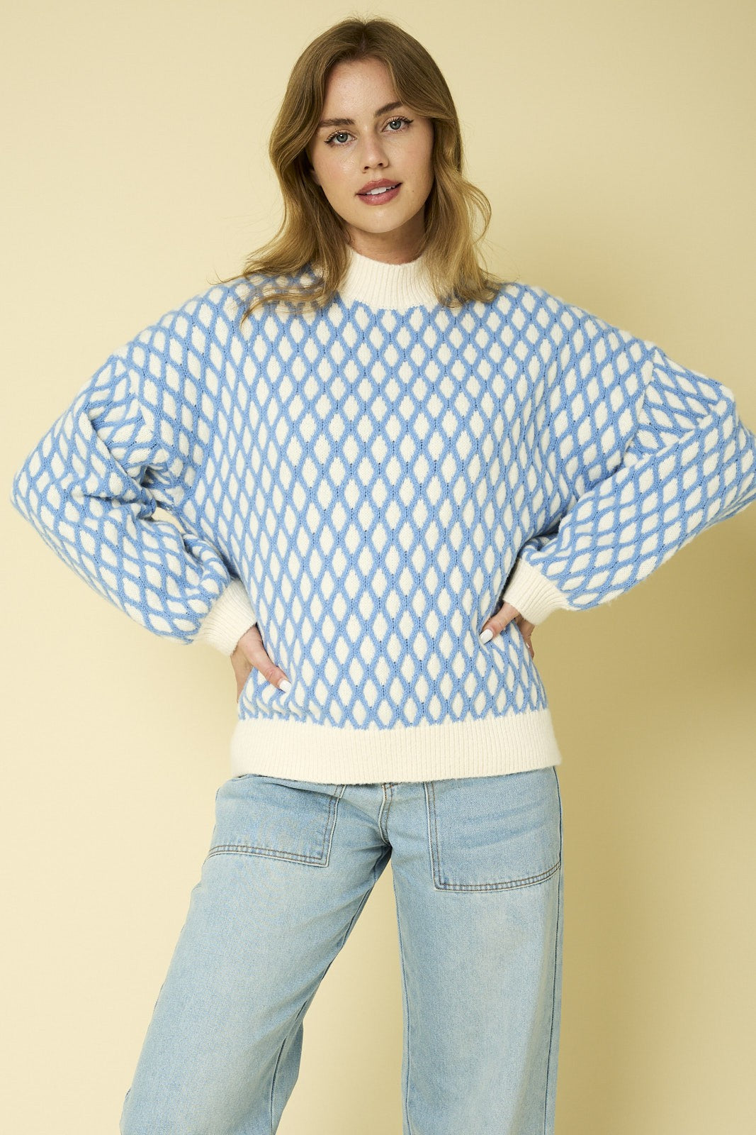 LONG SLEEVE MOCK NECK TEXTURED SWEATER