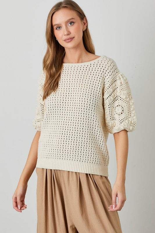 PLUS Crochet Sleeve Sweater Top