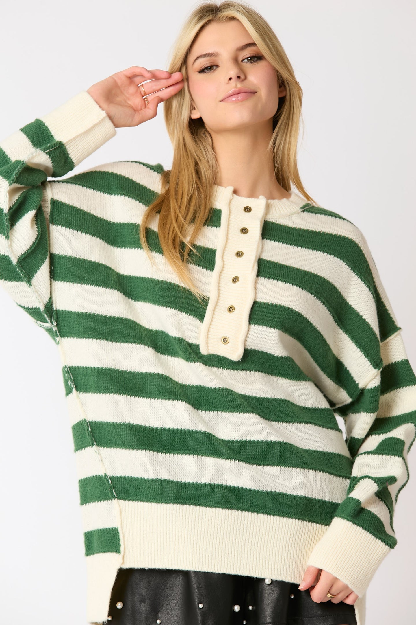 Poly Stripe Loose Fit Oversized Sweater