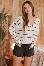 Load image into Gallery viewer, STRIPE V NECK DROP SHOULDER LONG SLEEVE
