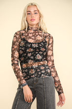 Load image into Gallery viewer, High Neck Fitted Sheer Mesh Lace Knit Top
