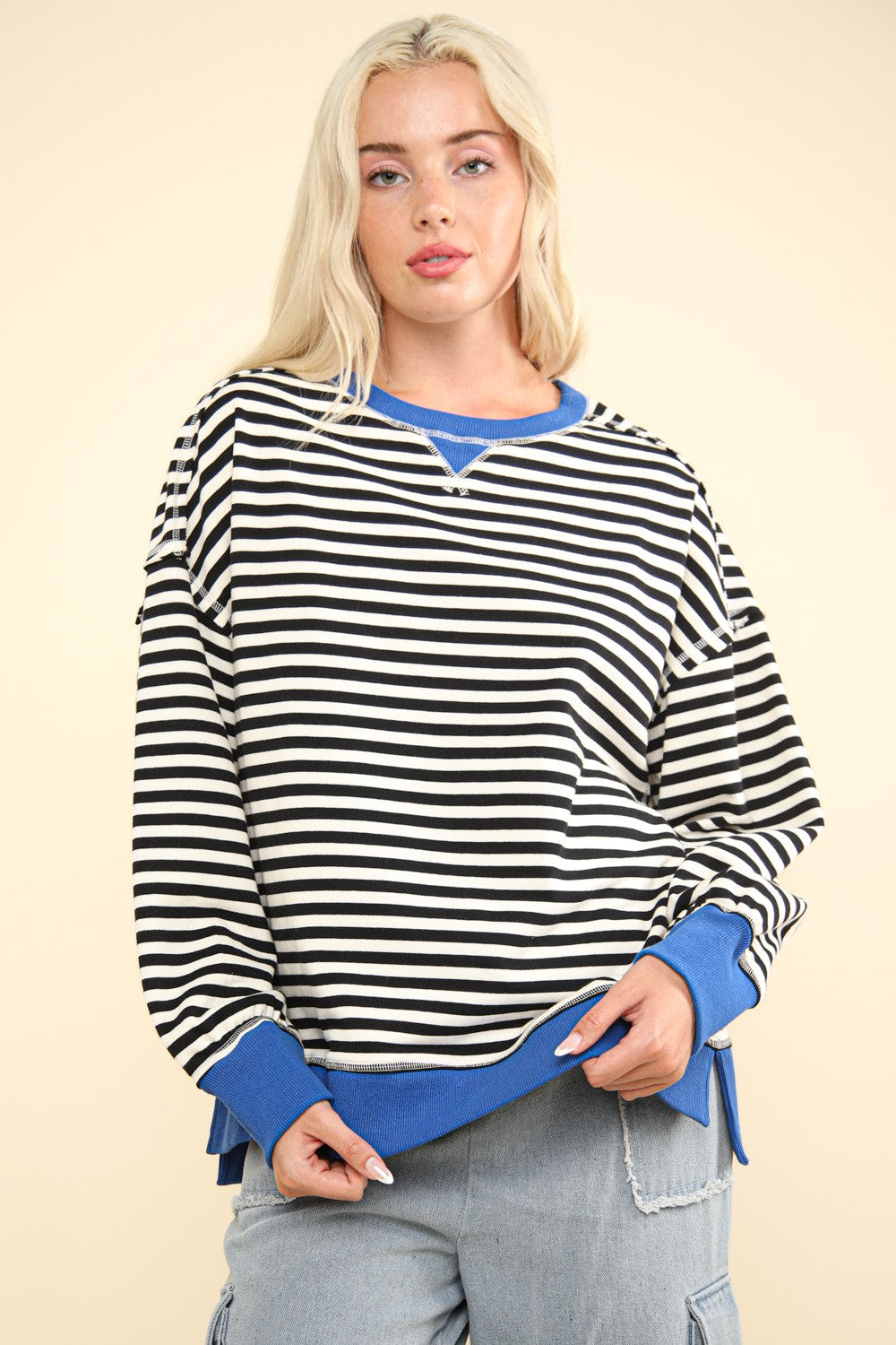 Stripe Casual Oversized Knit Top