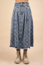 Load image into Gallery viewer, Washed Checkered Denim Midi Skirt
