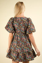 Load image into Gallery viewer, Floral Jacquard Fabric Holiday Mini Dress
