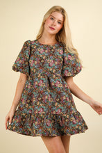 Load image into Gallery viewer, Floral Jacquard Fabric Holiday Mini Dress
