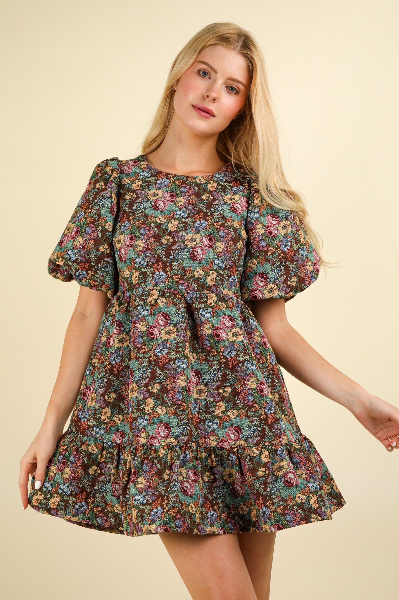 Floral Jacquard Fabric Holiday Mini Dress