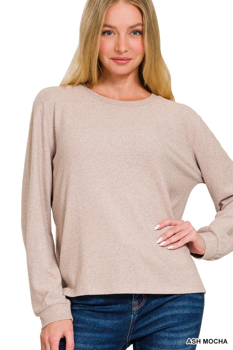 SOFT MELANGE HACCI ROUND NECK LONG SLV T