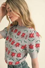 Load image into Gallery viewer, SHORT SLEEVE FLORAL KNIT SWEATER
