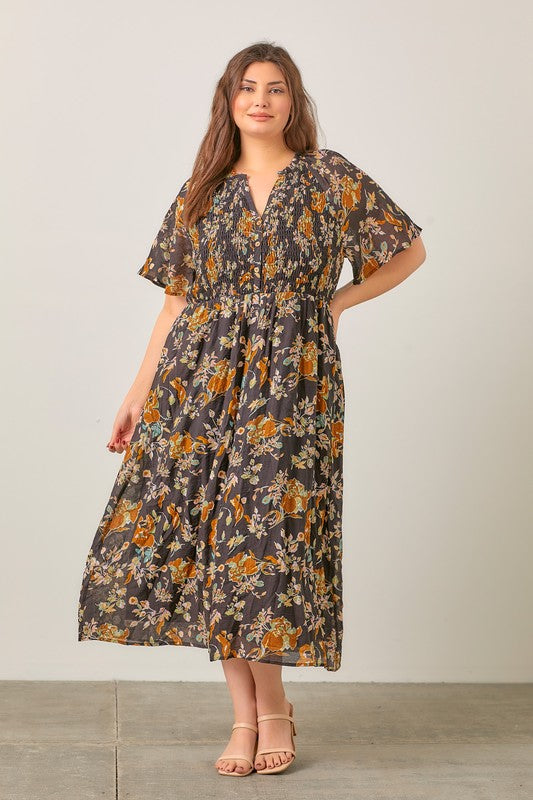 PLUS FLORAL MIDI DRESS