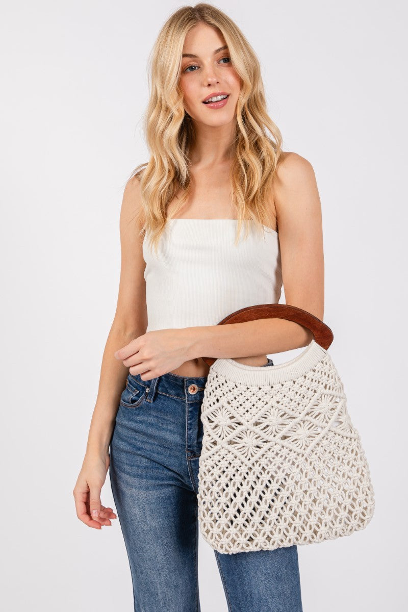Braided Wooden Handle Handbag