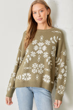 Load image into Gallery viewer, FLORAL INTARSIA PULLOVER SWEATER
