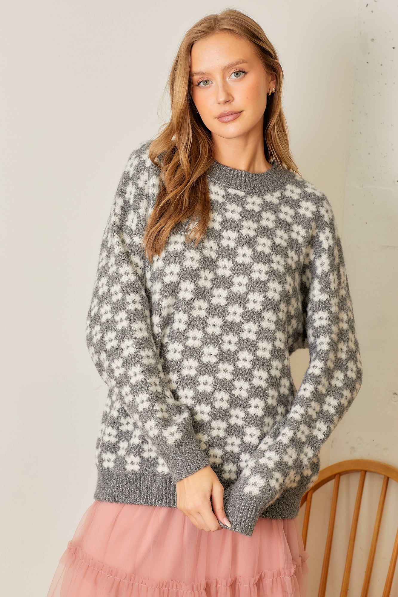 FLORAL PRINT KNIT SWEATER