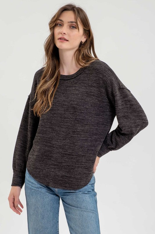 Drop Shoulder Long Sleeve Sweater Knit T