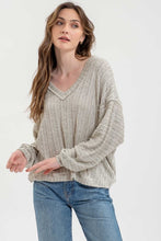 Load image into Gallery viewer, STRIPED DROP SHOULDER V NECK KNIT TOP
