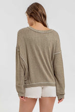 Load image into Gallery viewer, STRIPED DROP SHOULDER V NECK KNIT TOP
