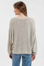 Load image into Gallery viewer, STRIPED DROP SHOULDER V NECK KNIT TOP
