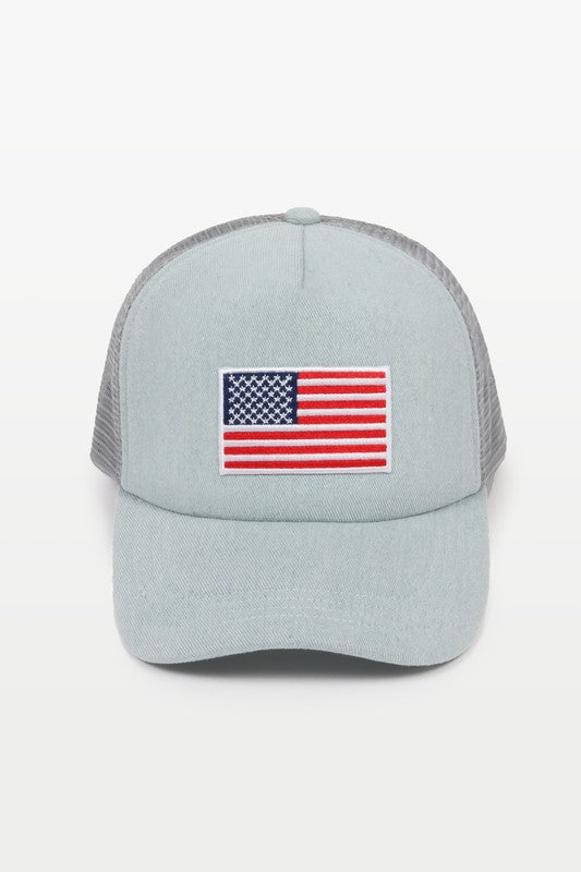 Americana Flag Patch Denim Mesh Back Hat