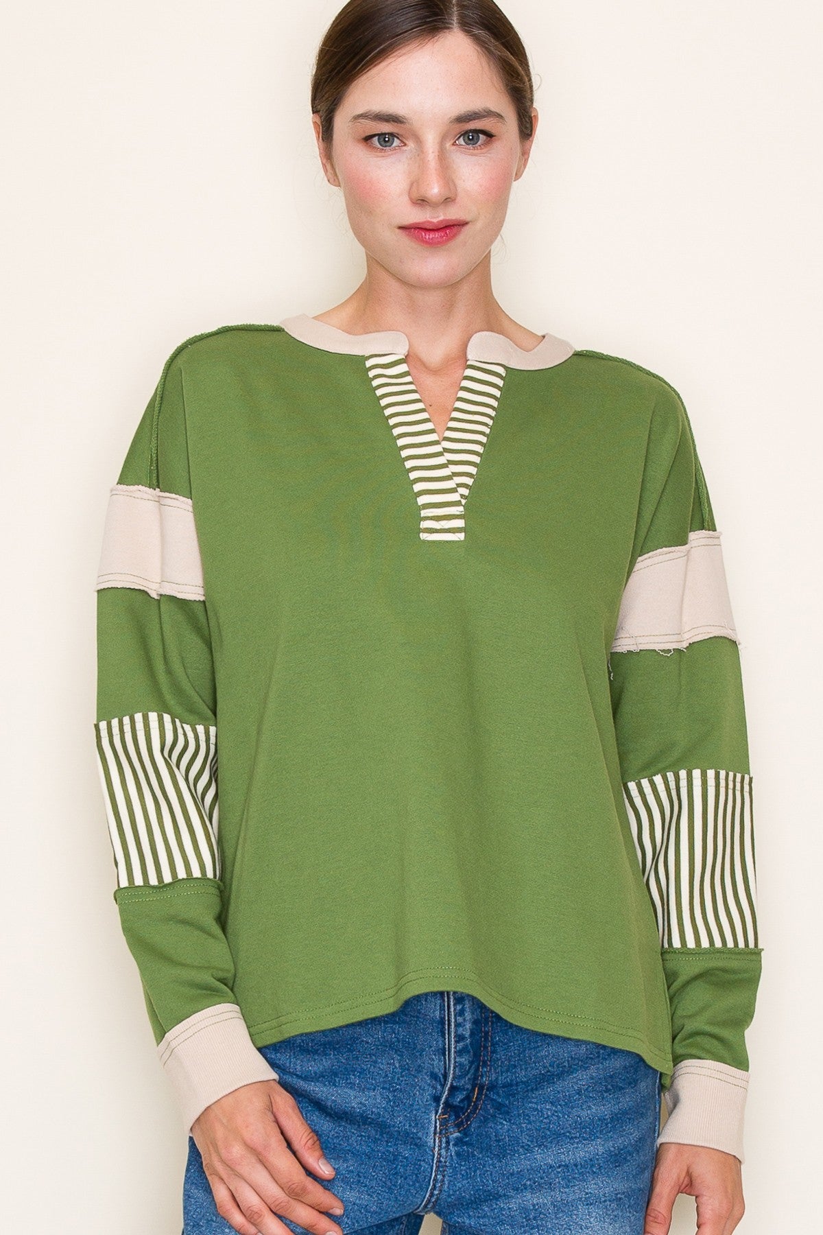 MIXED STRIPES COLORBLOCK PULLOVER TOP