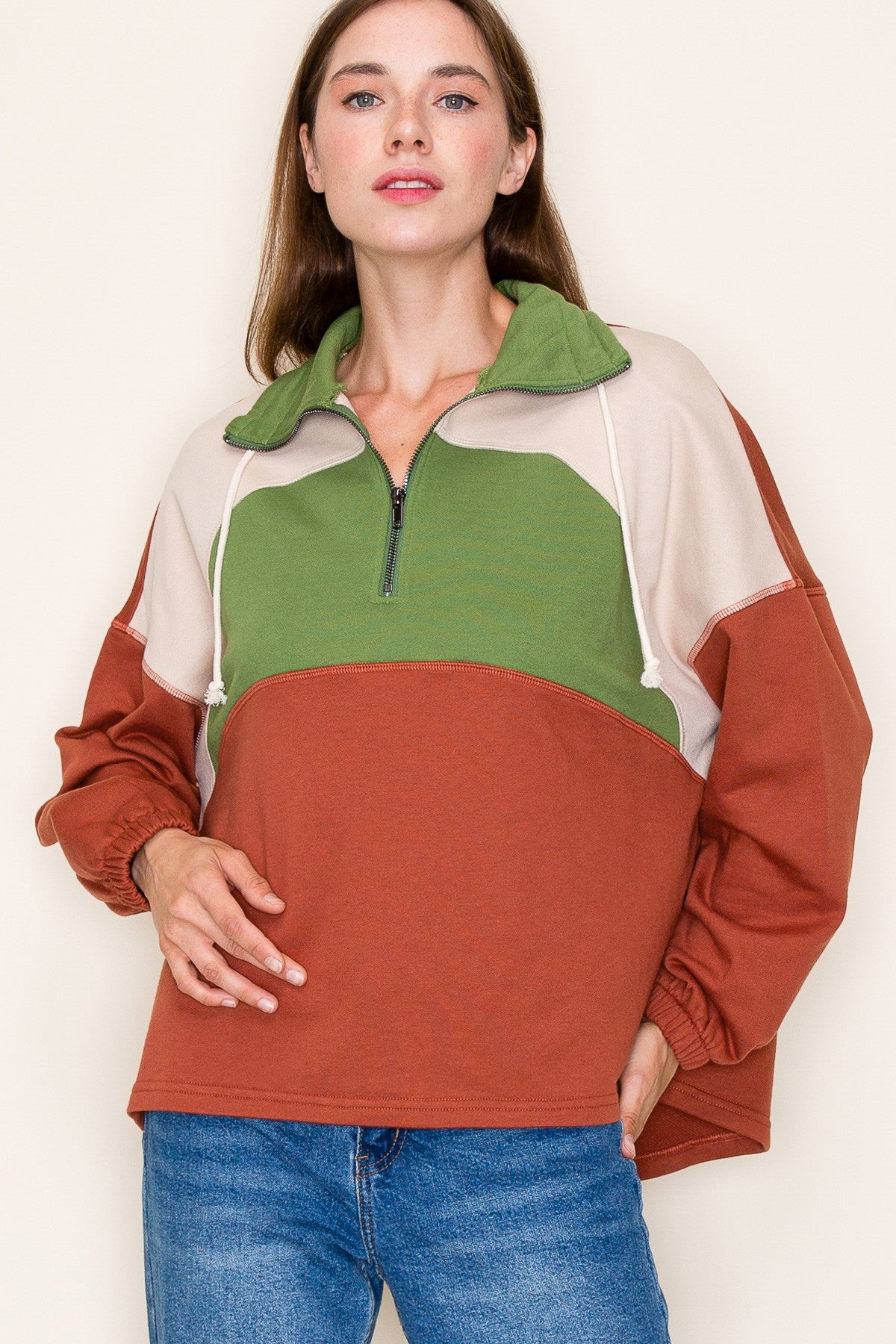 COLORBLOCK TERRY PULLOVER