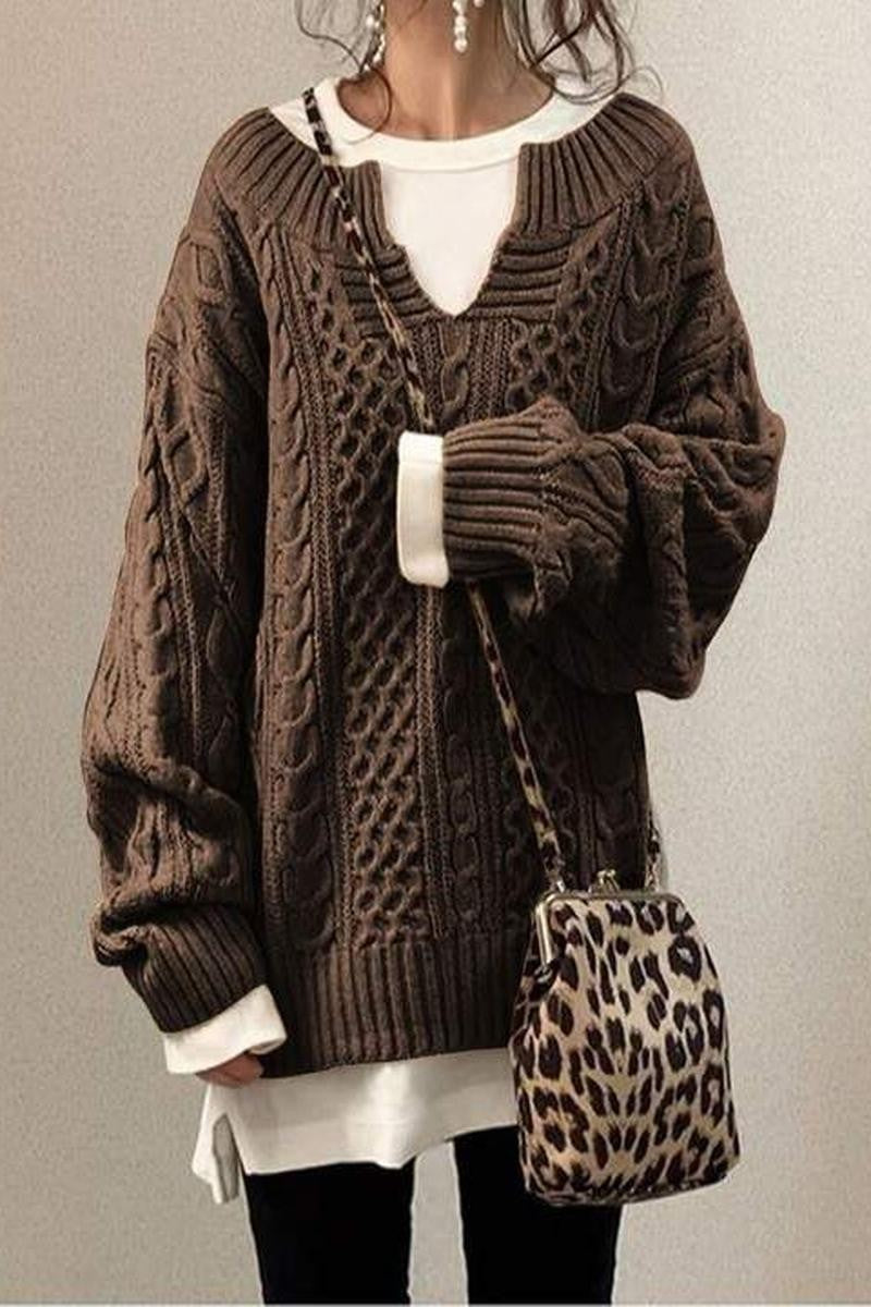 V NECK LONG SLEEVE PULLOVER SWEATER