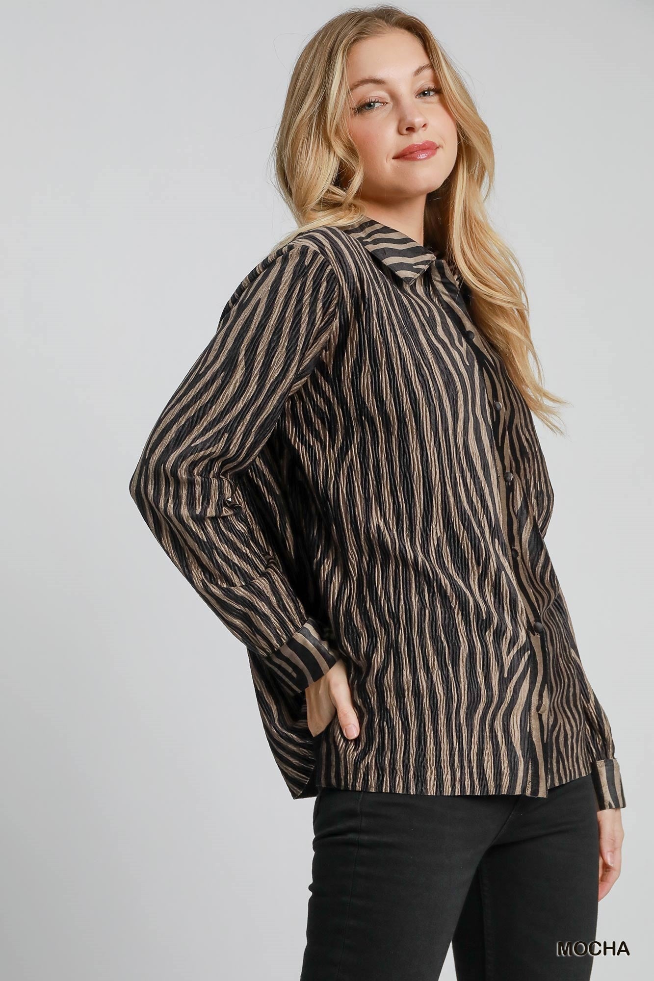Pleated Print Velvet Top