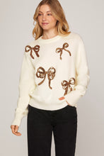 Load image into Gallery viewer, LONG SLEEVE SEQUIN RIBBON SWEATER TOP
