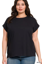 Load image into Gallery viewer, Plus Round Neck Folded Short Sleeve T-sh

