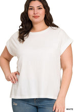 Load image into Gallery viewer, Plus Round Neck Folded Short Sleeve T-sh
