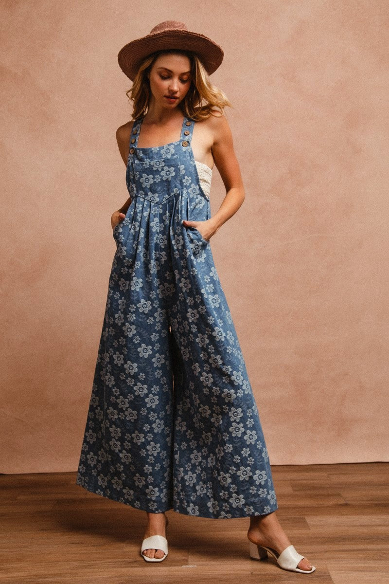 white christmas dresses Floral Embroidered Denim Dress with Suspenders FINAL SALE