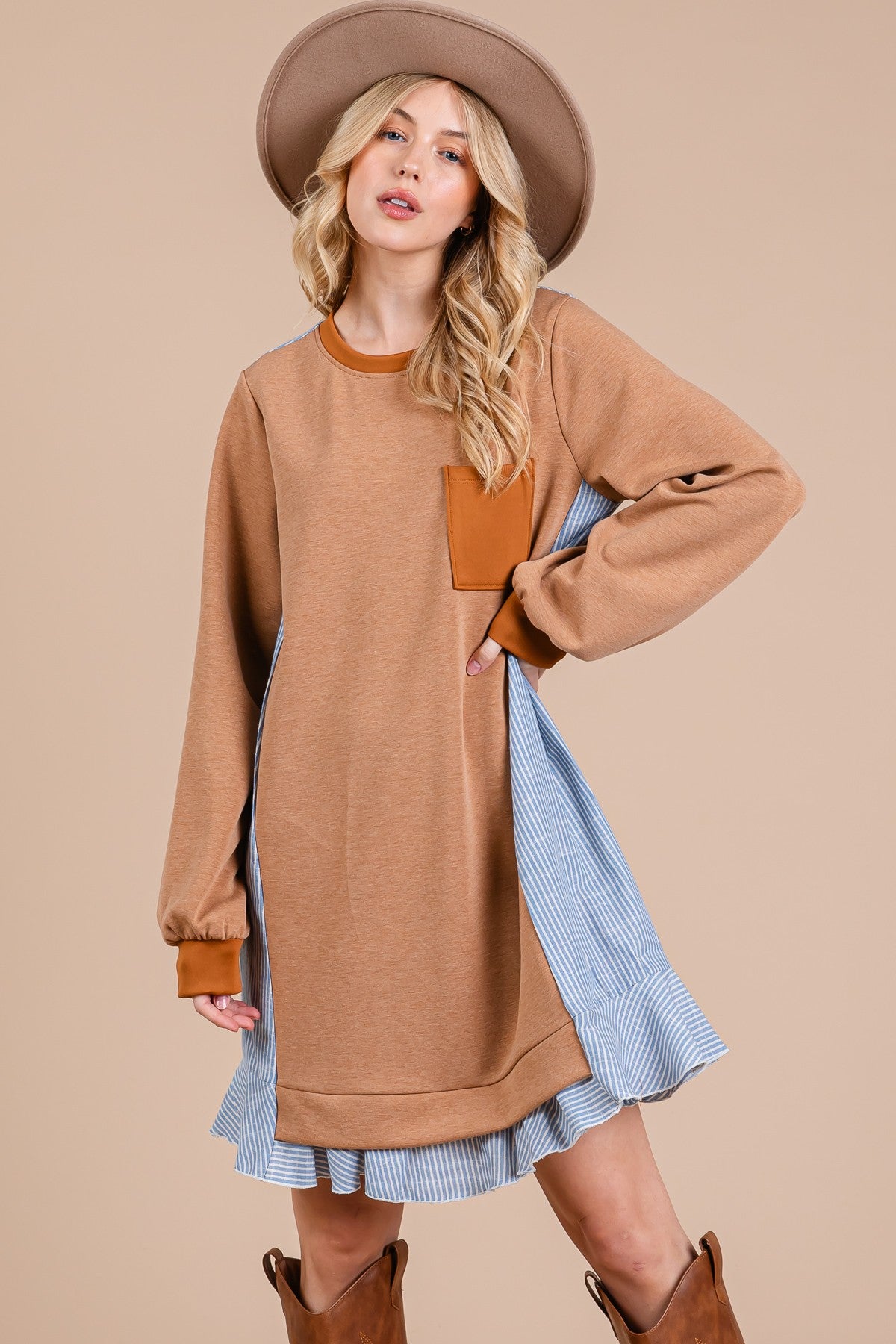 Striped Patchwork Oversized Sweatshirt Dress