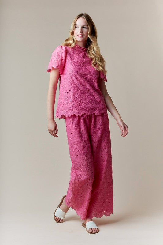 Eyelet Lace Short Sleeve And Pants Set - Main Image