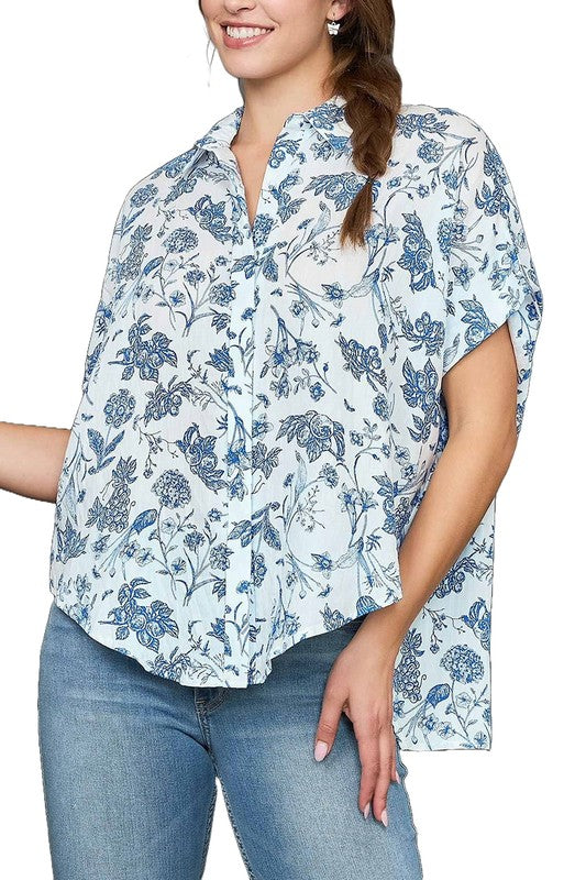 Two Tone Floral Print Top