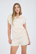 Load image into Gallery viewer, Washed Hooded Half Zip Short Sleeve Knit
